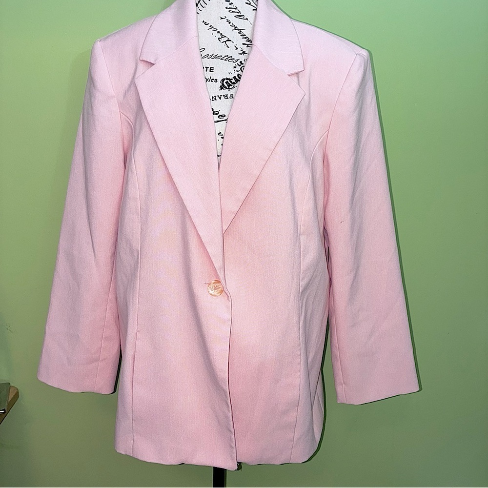 🍑Vintage Liz Baker Light Pink/Peach Classic Lapel Blazer~Size 14 🍑 - Picture 2 of 8